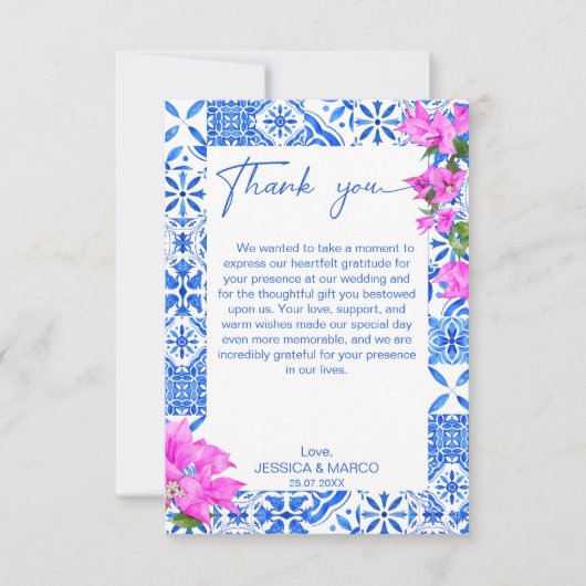 ブルータイルのブーガインビリア エレガント サンキューカード (正面)