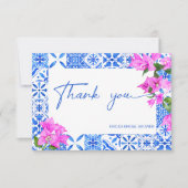 ブルータイルのブーゲンビリア エレガントな結婚式の前祝い サンキューカード (正面)