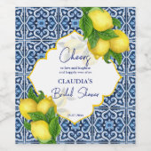 ブルータイルのレモンアマルフィウェディングシャワーパーティーカスタム ワインラベル (シングルラベル)