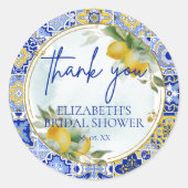ブルータイルのレモンスクリプト サンキュー ブライダルシャワー ラウンドシール (正面)