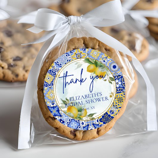 ブルータイルのレモンスクリプト サンキュー ブライダルシャワー ラウンドシール
