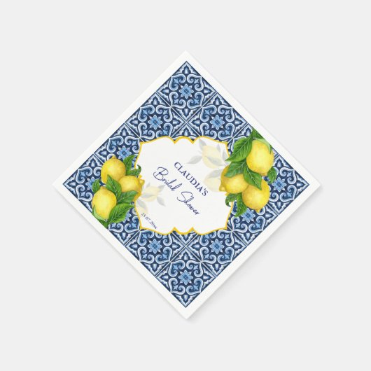 ブルータイルのレモン アマルフィ ブライダルシャワー パーティー オーダーメイド スタンダードカクテルナプキン (角)