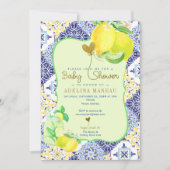 ブルータイルアズレジョレモンアマルフィイタリアンベビーシャワー 招待状 (正面)