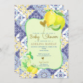 ブルータイルアズレジョレモンアマルフィイタリアンベビーシャワー 招待状 (正面/裏面)