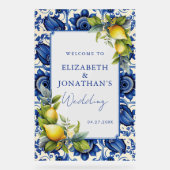 ブルータイルイエローレモン結婚の歓迎 アクリルサイン (正面)