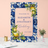 ブルータイルイエローレモン結婚の歓迎 アクリルサイン (ウェディング)