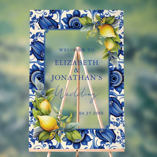 ブルータイルイエローレモン結婚の歓迎 アクリルサイン (ニュートラル)