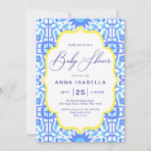 ブルータイルイタリアンイエローフレーム赤ちゃんシャワー 招待状 (正面)