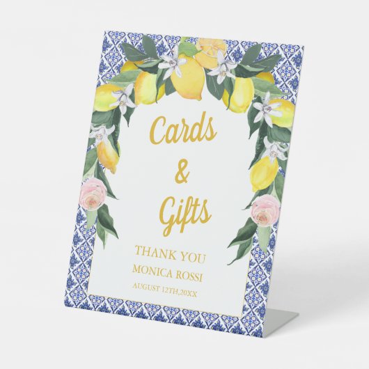 ブルータイルイタリアンレモンブライダルシャワーカードギフト 台座サイン (正面)