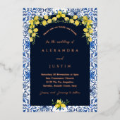 ブルータイルイタリアンレモ地中海のン結婚ズ 箔招待状 (正面)