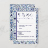 ブルータイルウェディングRSVPカード 招待状 (正面/裏面)