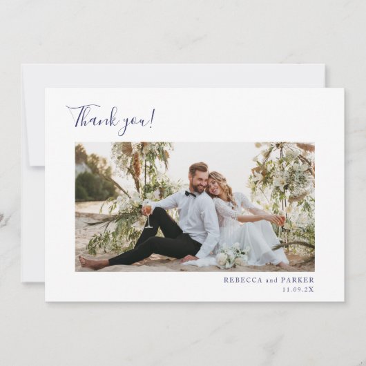 ブルータイルエレガントな結婚式ありがとう写真 サンキューカード (正面)