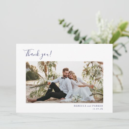 ブルータイルエレガントな結婚式ありがとう写真 サンキューカード (スタンド正面)