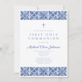 ブルータイルエレガント少年ファースト・コミュニオン 招待状 (正面)