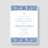 ブルータイルエレガント少年ファースト・コミュニオン 招待状