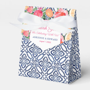 ブルータイルスペインのはっきりした花模様シトラス結婚ズ フェイバーボックス