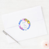 ブルータイルズブーゲンビリーレモンエレガントな結婚式 ラウンドシール (封筒)