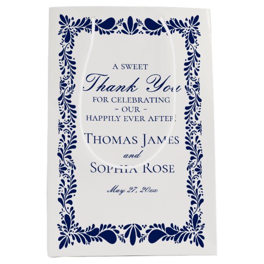 ブルータイルタラベラフィスペインのエスタ結婚式の引き出物 ミディアムペーパーバッグ (正面)