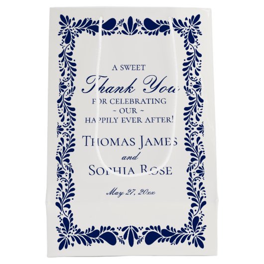 ブルータイルタラベラフィスペインのエスタ結婚式の引き出物 ミディアムペーパーバッグ (裏面)