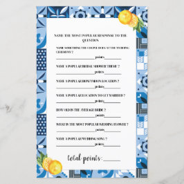 ブルータイルテーマレモンポジターノブライダルシャワーゲーム