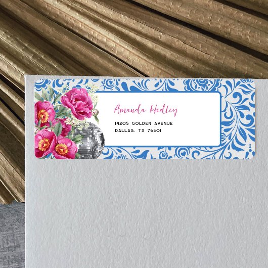 ブルータイルディスコブライダルシャワー差出人住所ラベル ラベル