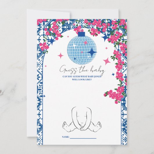 ブルータイルディスコ赤ちゃんシャワーゲームカードを推測 招待状 (正面)