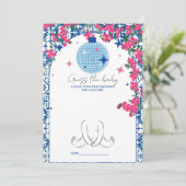 ブルータイルディスコ赤ちゃんシャワーゲームカードを推測 招待状 (スタンド正面)