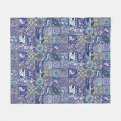 ブルータイルパターンヴィンテージ動物フローラウサギ フリースブランケット (正面(横))