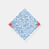 ブルータイルピンクの花ギリシャ地中海のパーティー スタンダードカクテルナプキン (角)