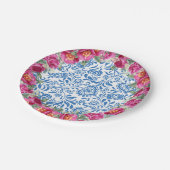 ブルータイルピンクの花地中海のパーティー ペーパープレート (アングル)