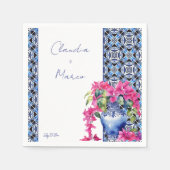 ブルータイルフランスのブーゲンビリア優雅な結婚式 スタンダードカクテルナプキン (正面)