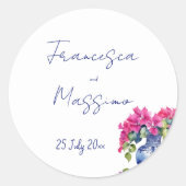 ブルータイルフランスのブーゲンビリア優雅な結婚式 ラウンドシール (正面)