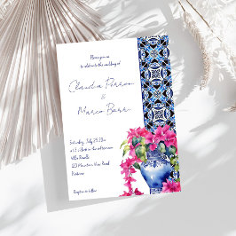 ブルータイルフランスのブーゲンビリア優雅な結婚式 招待状