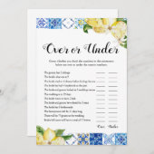 ブルータイルレモンの上または下のブライダルシャワーゲーム 招待状 (正面/裏面)