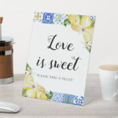 ブルータイルレモンの愛は甘いトリートカフェサインである 台座サイン (インサイチュ)