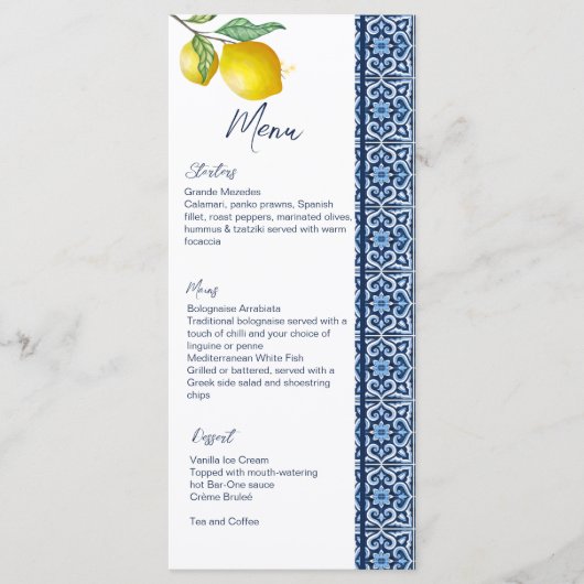 ブルータイルレモンアマルフィブライダルシャワーテンプレート メニュー (正面)