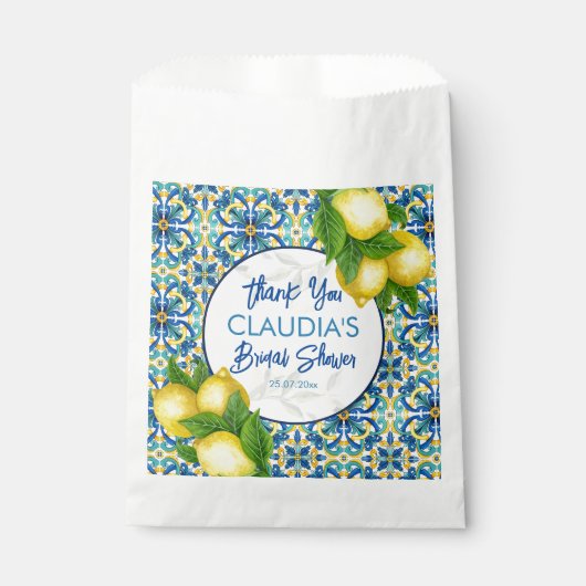 ブルータイルレモンアマルフィポジターノブライダルシャワー フェイバーバッグ (正面)