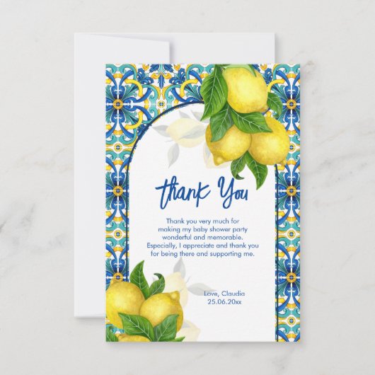 ブルータイルレモンアマルフィポジターノベビーシャワー サンキューカード (正面)