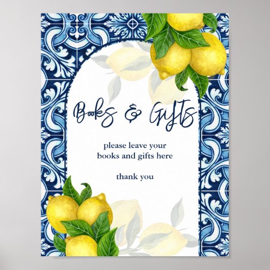 ブルータイルレモンアマルフィ赤ちゃんシャワーのギフトサイン ポスター (正面)