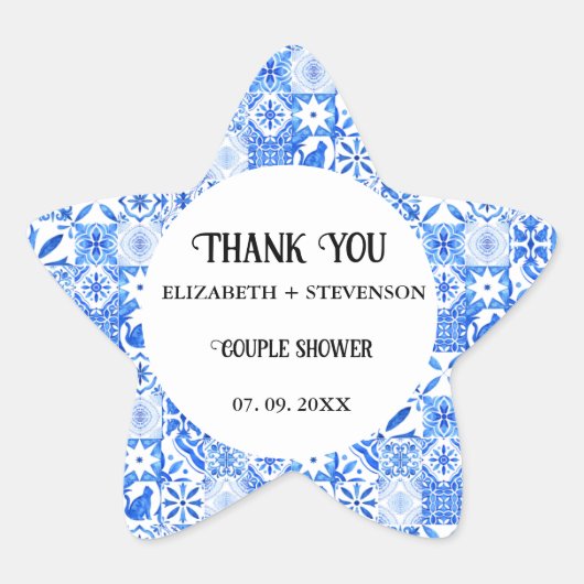 ブルータイルレモンカップルのシャワー感謝していユーザ 星シール (正面)