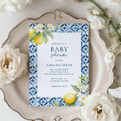 ブルータイルレモンサマーイタリアンベビーシャワー 招待状