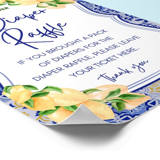 ブルータイルレモンシトラス赤ちゃんシャワーサイン ポスター (角)