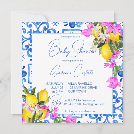 ブルータイルレモンズブーゲンビリア地中海の 招待状 (正面)