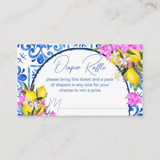 ブルータイルレモンズブーゲンビリーアおむつラッフル エンクロージャーカード (正面)