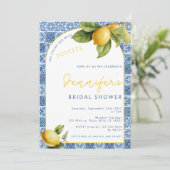ブルータイルレモンテーマメイン絞りブライダルシャワー 招待状 (スタンド正面)