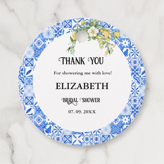 ブルータイルレモンブライダルシャワーありがとう フェイバータグ (正面)