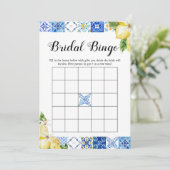 ブルータイルレモンブライダルシャワーブライダルビンゴゲーム 招待状 (スタンド正面)