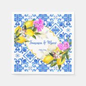 ブルータイルレモンブーゲンビリアのカスタムウェディング スタンダードカクテルナプキン (正面)