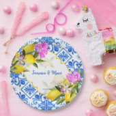 ブルータイルレモンブーゲンビリアのカスタムウェディング ペーパープレート (パーティー)