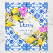 ブルータイルレモンブーゲンビリアのカスタムウェディング ワインラベル (シングルラベル)